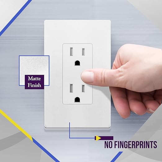 ENERLITES 5 Pack Matter White Decorator Receptacle with Screwless Wall Plate, Standard Electrical Wall Outlet, 15A 125V, Self-Grounding, 2-Pole, 3-Wire, 5-15R, UL Listed, Tamper Resistant