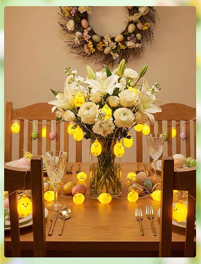 GOOTHY Easter Chicken String Lights Plug in, Indoor Outdoor Easter Decorations Lights with 10 LED Yellow Chicken Light, Hanging Spring Chick Lights for Party Garden Birthday Wedding Home Decor