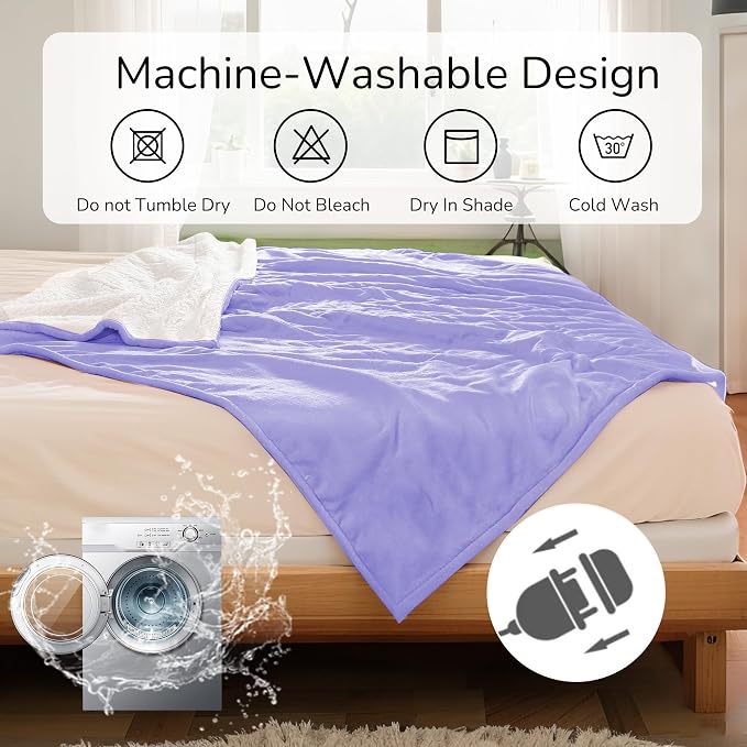 Electric Heated Blanket Queen Size 84"x90" – ETL Certified for Safe Overnight, 4 Heat Settings & 10H Auto Off, Dual-Sided Microplush Sherpa for Home Theater Night, Machine washable – Light Purple