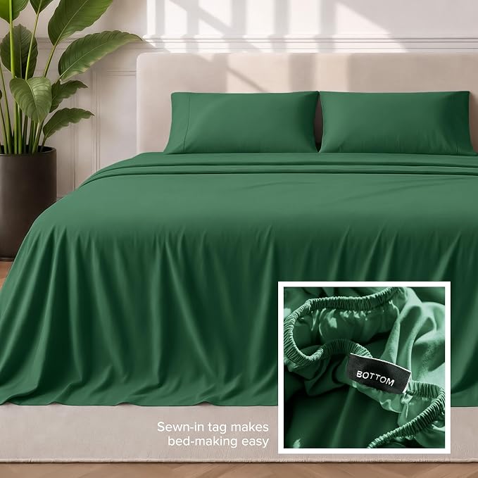Bare Home California King Sheet Set - 1800 Ultra-Soft Microfiber Cal King Bed Sheets - Double Brushed - Deep Pockets - Easy Fit - 4 Piece Set - Bed Sheets (California King, Forest Green)