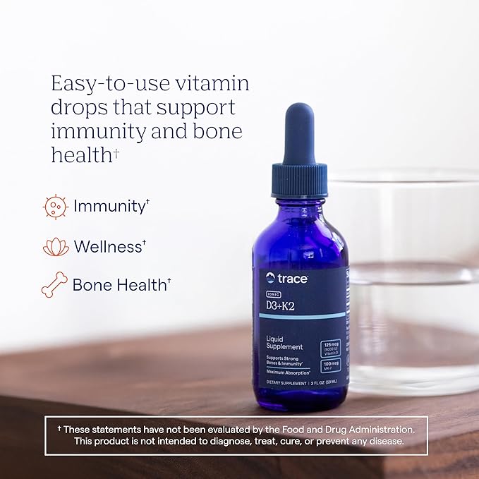 Trace Minerals D3+K2 ionique et concentré liquide de multivitamine et d'électrolytes 40 000 Volts – Soutient la santé des os, du cœur et du système immunitaire, l'hydratation, l'énergie, les muscles et l'endurance – Formule minérale ionique naturelle