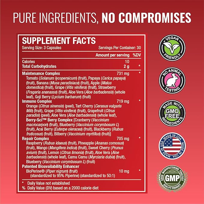 Approved Science フルーツ＆ベジタブル - 42種類の全粒果物と野菜のサプリメント - 健康と活力を向上 - 毎日の天然ビタミン、ミネラル、抗酸化物質 - 各90カプセル - 1ヶ月分