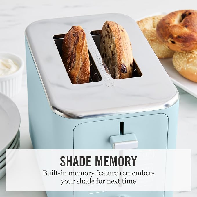 Martha Stewart 2 Slice Toaster, 10 Shade Settings with Defrost, Cancel, Bagel & Gluten-Free, Extra-Wide Self-Centering Slots for Waffles & Artisan Bread, Removable Crumb Tray, Cord Wrap, Sky Blue