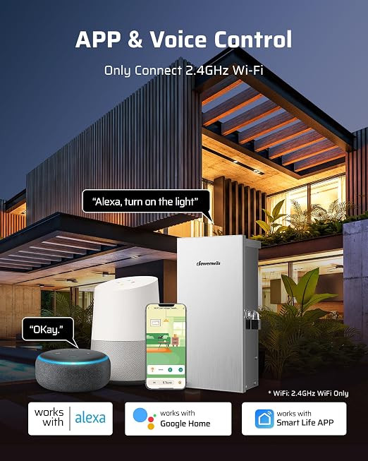 DEWENWILS 300W Wi-Fi Low Voltage Landscape Transformer with 3 Zones, 2.4Ghz Smart Low Voltage Transformer for Outdoor Lights, 120V AC to 12V/14V AC, Work with Alexa & Google Assistant, FCC Listed