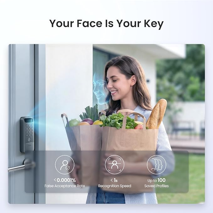 SwitchBot Lock Vision Pro Smart Lock, 3D Face Recognition + Palm Vein + Fingerprint, Keyless Entry Deadbolt for Front Door, 12-Month Battery, WiFi No Hub, Auto-Lock, Matter, Apple Home, Alexa, Google