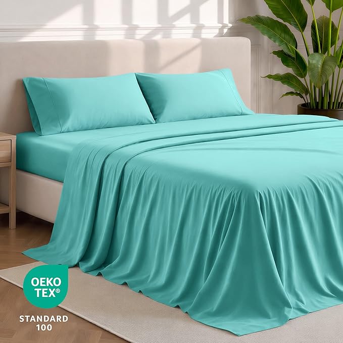 Bare Home Twin XL Sheet Set - 1800 Ultra-Soft Microfiber Twin Extra Long Bed Sheets - Double Brushed - Deep Pockets - Easy Fit - 3 Piece Set - Bedding Sheets & Pillowcases (Twin XL, Turquoise)
