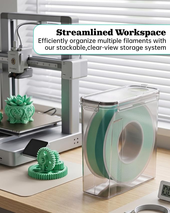 Filament Storage Box 6 Pack — Airtight 3D Printer Filament Container with Silicone Seal & 4 Locking Buckles, Water-Proof Dust-Proof Clear Dry Box for 1KG PLA PETG ABS TPU Spool, Stackable Organizer | Airtight silicone gasket and locking clips protect 1...