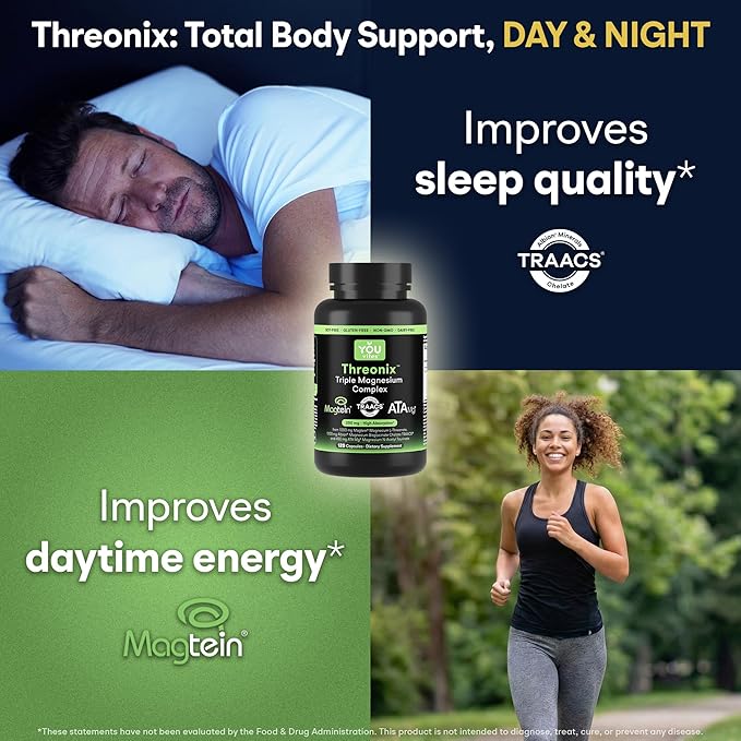 Threonix Triple Magnesium Complex - 200 mg Magnesium from 2450 mg of Magtein L-Threonate, Bisglycinate Chelate TRAACS & ATA Mg - Brain, Sleep & Mood Support - High Absorption - 120 Capsules