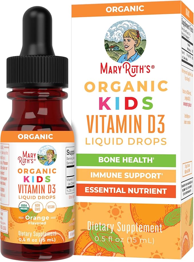 MaryRuth Organics USDAオーガニックキッズ用液体ビタミンD3 | 1回分あたりビタミンD3 640IU配合 | お子様の免疫サポート・骨の健康補助食品 | 4～13歳向け | 0.5oz | 30回分