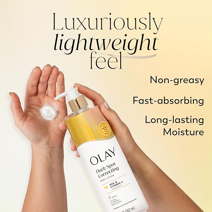 Olay 女性用ボディローション、AHAセラム配合で肌のトーンを均一に整え、肌の変色を目立たなくする、24時間潤いと水分を補給、速攻吸収フォーミュラ、ビタミンB3複合体、全ての肌タイプに、500ml