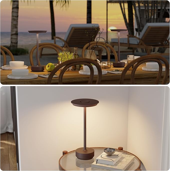 TBBGA 1 Pack Rechargeable Table Lamps Cordless, Portable 5000mAh Outdoor Table Light, 3 Color Stepless Dimming LED Table Lamp with Memory Function, for Home/Dinner/Patio/Restaurant.(Rust)