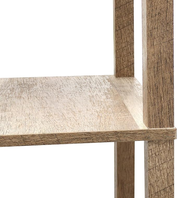 Simple Designs LF1038-WOD 62.5" Modern 3 Tier Standing Floor Lamp Etagere Organizer Storage Shelf with Linen Shade for Home Décor, Living Room, Bedroom, Office, Light Burnt Oak
