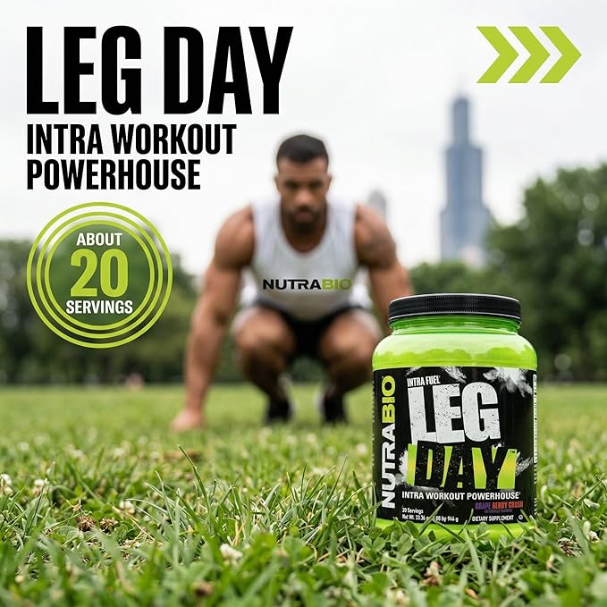 NutraBio Leg Day Intra Workout Powder – Advanced Carb Supplement with Cluster Dextrin & Electrolytes – Carb Powder with EAAs/BCAAs – Cyclic Dextrin for Performance – Grape Berry, 20 Servings
