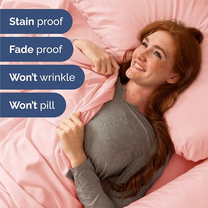 Split King 7 Piece Sheet Set - Comfy Breathable & Cooling - Soft Hotel Luxury Bedding Set with 8-16 Inch Deep Pockets - 1 Flat & 2 Fitted Sheet & 4 Pillowcases - Wrinkle Free & Easy Care - Baby Pink