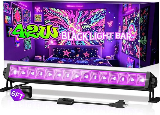 THECHAM 42W LED Black Light Bar, Blacklight Bar with 6ft Cord+Plug+Switch, Black Lights for Glow Party, Fluorescent Poster, Body Paint, Birthday, Halloween, Bedroom, Classroom