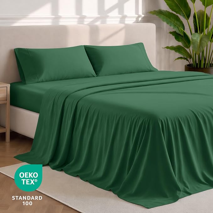 Bare Home Queen Sheet Set - 1800 Ultra-Soft Microfiber Queen Bed Sheets - Double Brushed - Deep Pockets - Easy Fit - 4 Piece Set - Bedding Sheets & Pillowcases (Queen, Forest Green)