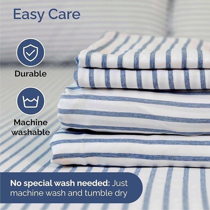 Cal King 6 Piece Sheet Set - Comfy Breathable & Cooling - Soft Hotel Luxury Bedding Set w/ 8-16 Inch Deep Pockets - 1 Flat & 1 Fitted Sheet & 4 Pillowcases - Wrinkle Free & Easy Care - Blue Stripes 2
