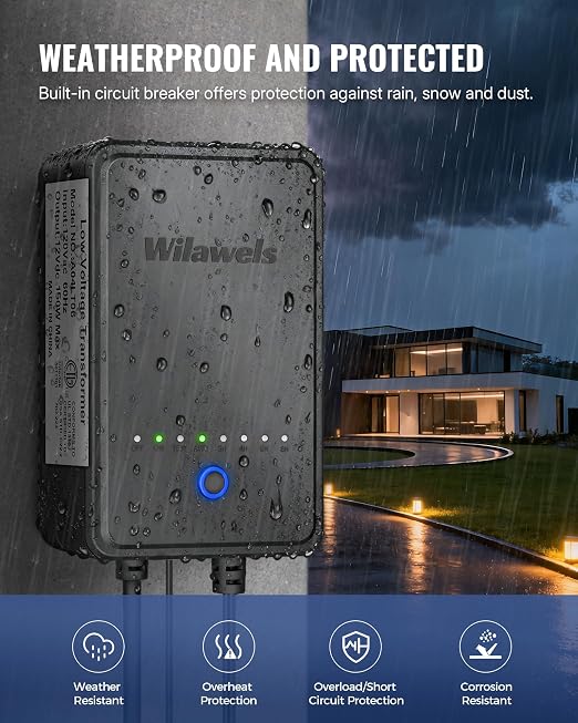 150W Low Voltage Landscape Transformer, Weatherproof Outdoor Low Voltage Transformer, 120V AC to 12V DC, Landscape Lighting Transformer with Timer and Photocell Sensor, ETL Listed A04LT06