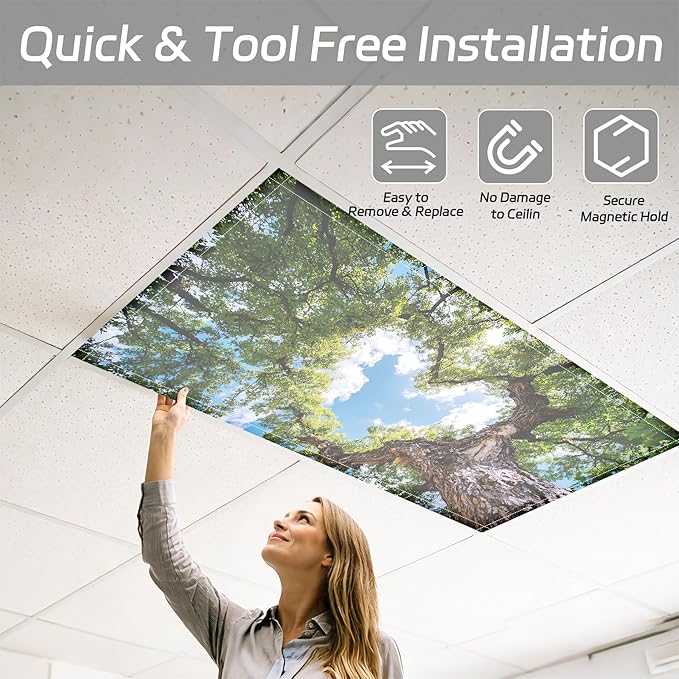 4 Pack 2x4 FT Magnetic Fluorescent Light Covers, Ceiling Light Filters for Classroom Office Home Hospital, Easy Install Decorative Drop Ceiling Panels
