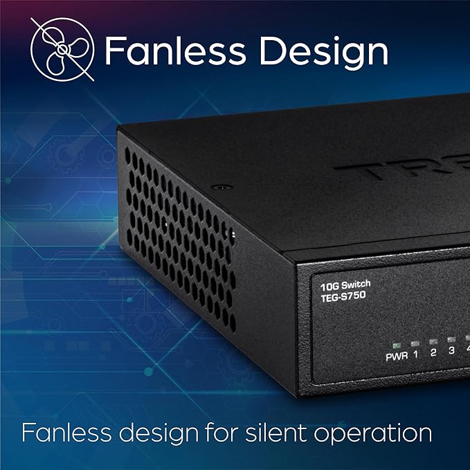TRENDnet 5-Port 10G Switch, TEG-S750, 5 x 10G RJ-45 Ports, 100Gbps Switching Capacity, Supports 2.5G and 5G-Base-T Connections, Ethernet Splitter, NDAA & TAA Compliant, Lifetime Protection, Black