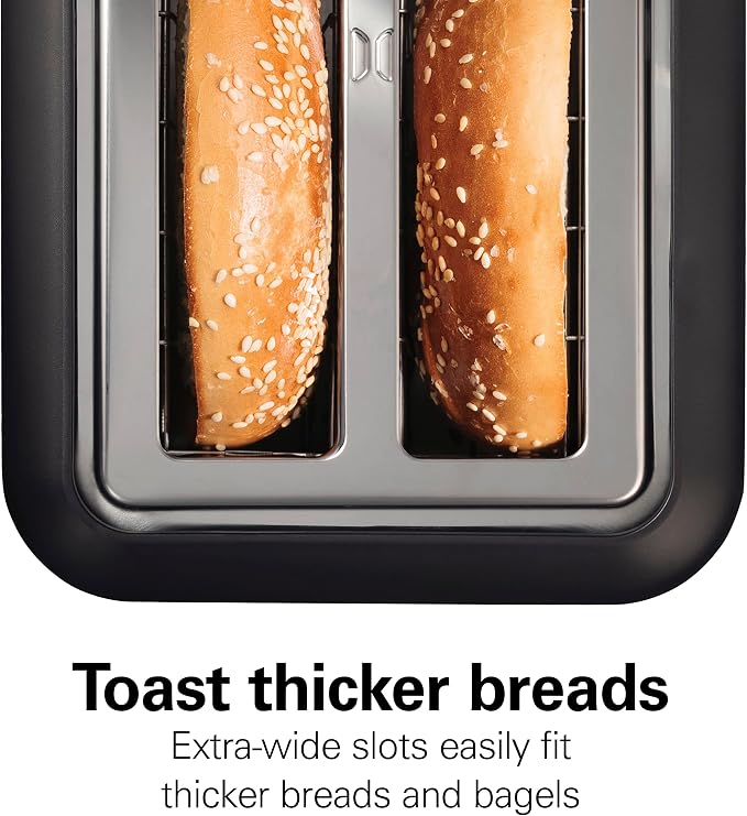 Hamilton Beach Gourmet 2 Slice Slot Toaster with Extra Long & Wide Slots, Sure-Toast Technology, Shade Selector with 7 Browning Levels, Bagel Setting, Matte Black and Stainless Steel (22996)