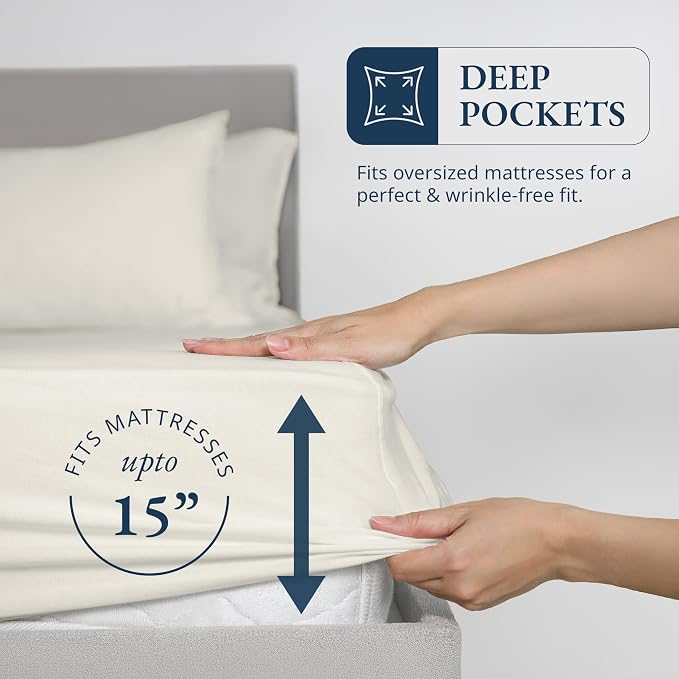 LANE LINEN King Fitted Sheet, 100% Organic Cotton, 3-Piece Set (1 Fitted Sheet,2 Pillowcases), Percale Weave, Ultra Soft, Breathable,Fits Mattress Upto 15" Deep - Glacier Grey (No Flat Sheet)