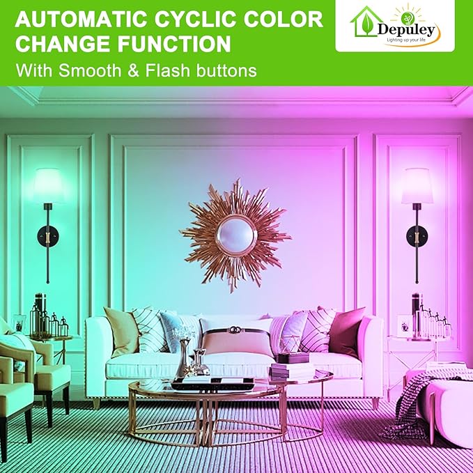 Depuley Battery Operated Wall Sconce: Set of 2 Wireless Wall Lights with Remote for Bedroom - Rechargeable 15 Colors Black and Gold Wall Lamp for Living Room Hallway