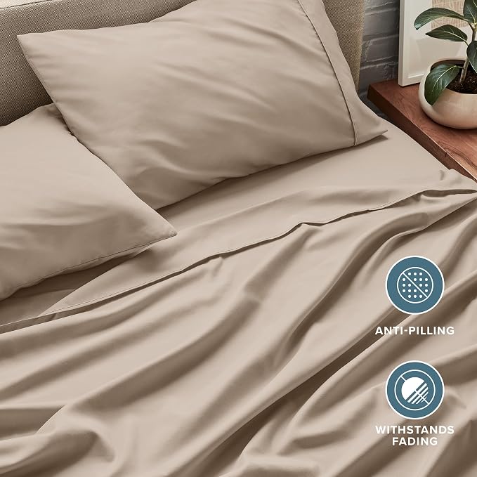 Bare Home Full Sheet Set - 1800 Ultra-Soft Microfiber Full Bed Sheets - Double Brushed - Deep Pockets - Easy Fit - 4 Piece Set - Bedding Sheets & Pillowcases (Full, Pebble)