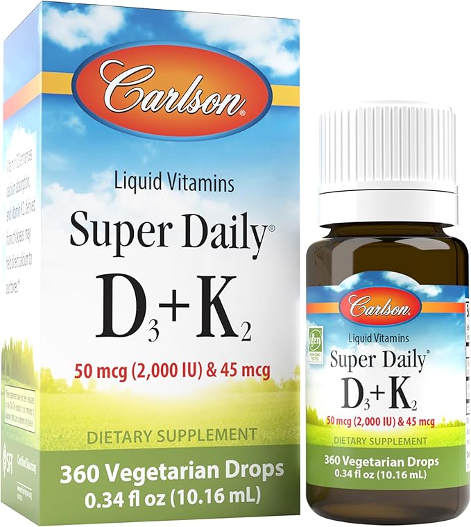 Carlson Super Daily D3 + K2、D3 50mcg + MK-7 45mcg、心臓と骨の健康、液体360滴、10.16ml