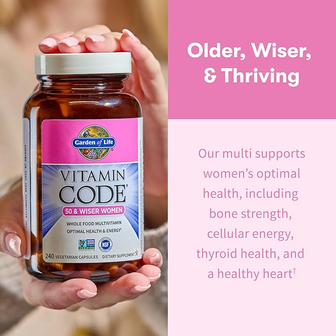 Garden of Life Vitamin Code Multivitamines pour Femmes de 50 ans et plus, Vitamines B, A, C, D3, E et K, CoQ10, Probiotiques et Enzymes, pour Femmes de 50 ans et plus, 240 Gélules