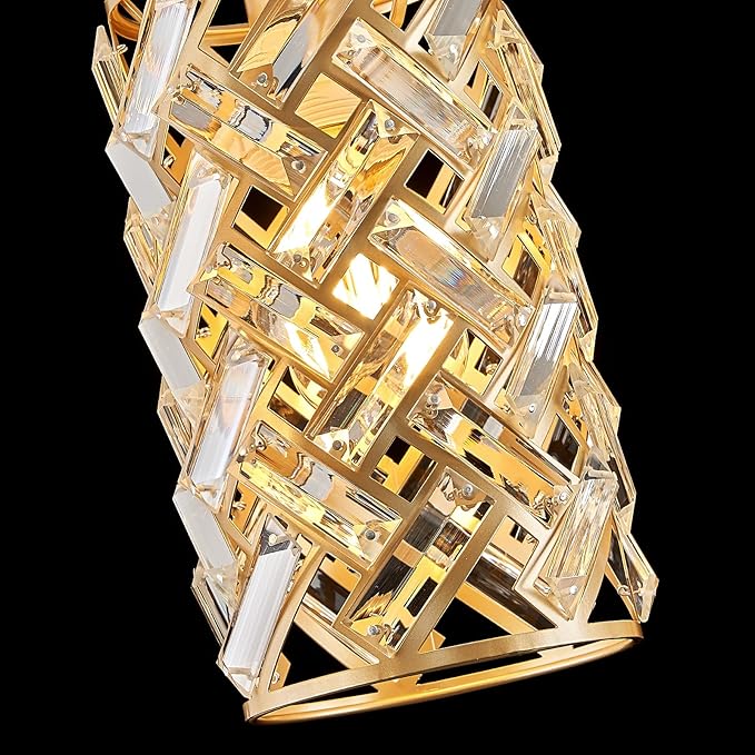 CATINER Gold Crystal Kitchen Island Lighting 40" Modern Linear Chandelier 4 Lights Ceiling Pendant Light Fixture Luxury for Kitchen Dining Room Living Room