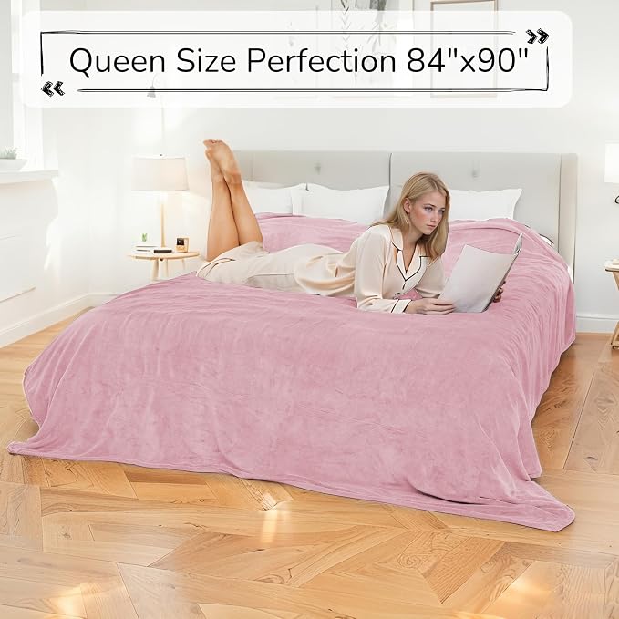 Electric Heated Blanket 84"x90" Queen Size, Dual-Sided Microplush Sherpa for Bedroom Couch Use, 4 Heat Settings & 10 Hours Auto Off Energy Saving, Dual Controller, Machine Washable - Light Pink