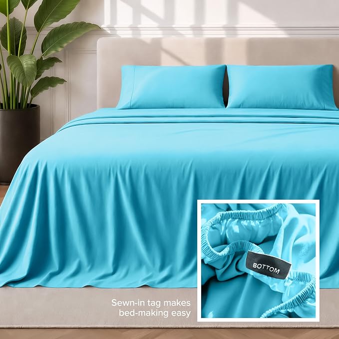 Bare Home Split Head Flex King Sheet Set - 1800 Ultra-Soft Microfiber Bed Sheets - Double Brushed - Deep Pockets - Easy Fit - 4 Piece Set - Bedding Sheets & Pillowcases (Aqua)