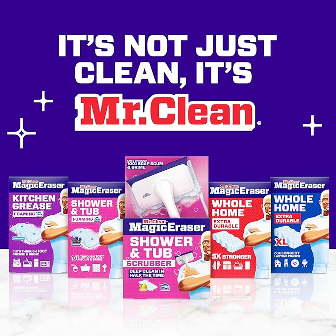 Éponge magique effaceur de taches Mr. Clean, nettoyant pour salle de bain, douche, baignoire, éliminateur de résidus de savon, fournitures de nettoyage de salle de bain, puissance de nettoyage Dawn avec parfum de citron, douche et baignoire, 6 unités
