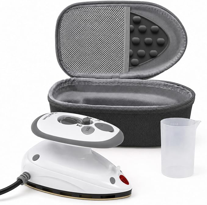The Quilted Bear Premium Mini Steam Iron - Lightweight Mini Travel Iron for Effortless Quilting & Wrinkle-Free Clothes with Carry Case & Iron Rest Set - Travel Steamer for Clothes & Crafts (Black)