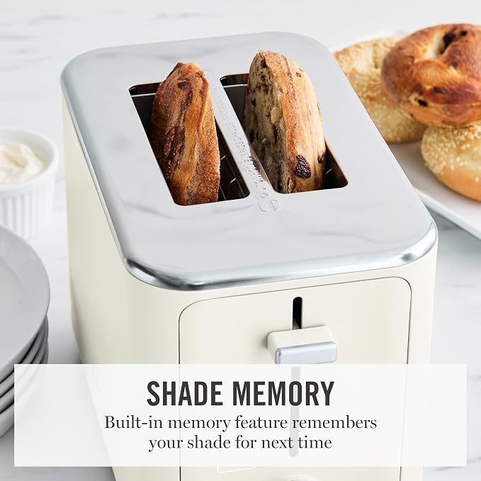 Martha Stewart 2 Slice Toaster, 10 Shade Settings with Defrost, Cancel, Bagel & Gluten-Free, Extra-Wide Self-Centering Slots for Waffles & Artisan Bread, Removable Crumb Tray, Cord Wrap, Linen Cream