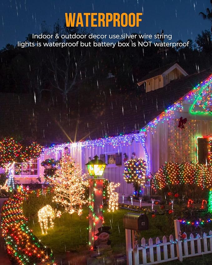 2Pack Battery Operated Fairy Lights, 10 Ft 120LEDs Firecracker String Lights Waterproof Silver Wire Starry Firefly Light for DIY Wreath Home Wedding Indoor Outdoor Christmas Decorations, Multicolor
