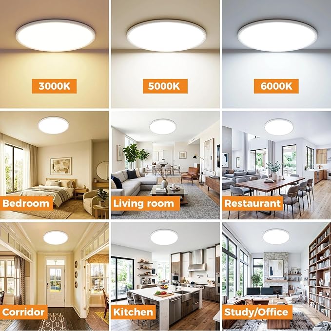 hepside 15.8INCH 2Pack Big Dimmable Flush Mount Ceiling Light Fixture White, 3CCT 3000/4500/6000K Ceiling Lamp, 36W 4200LM Super Bright Low Profile Light for Bedroom, Kitchen, Bathroom, Hallway