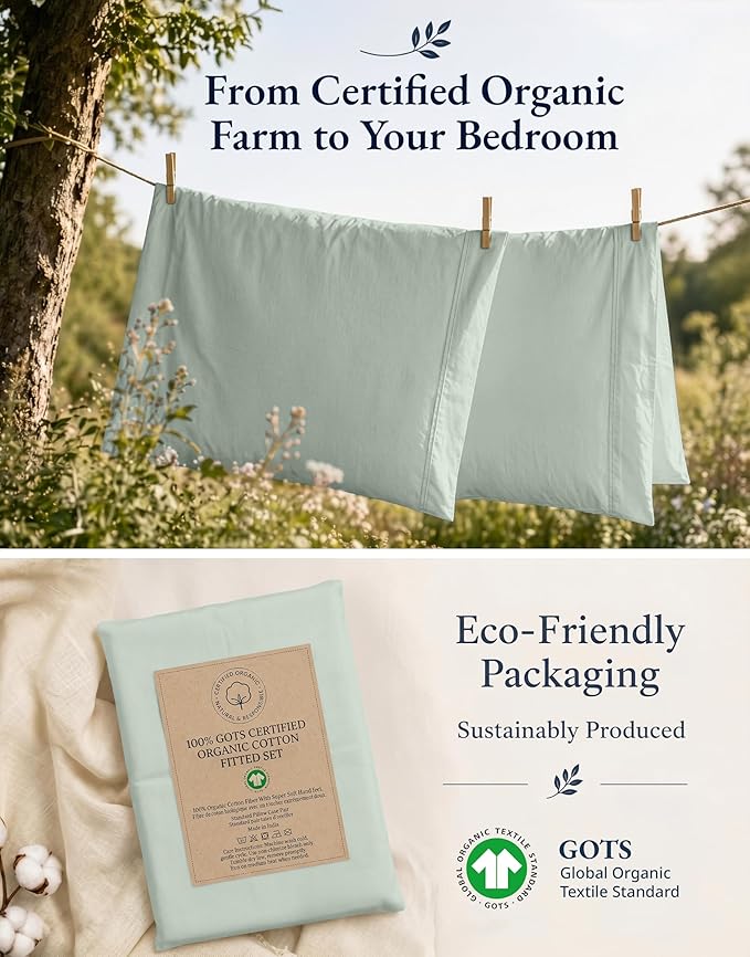 LANE LINEN Fitted Sheets Twin Size, Charcoal 2-Piece Set (1 Fitted Sheet, 1 Pillowcase), Percale Weave, Ultra Soft, Breathable,Fits Mattress Upto 15'' Deep - Cool Blue (No Flat Sheet)