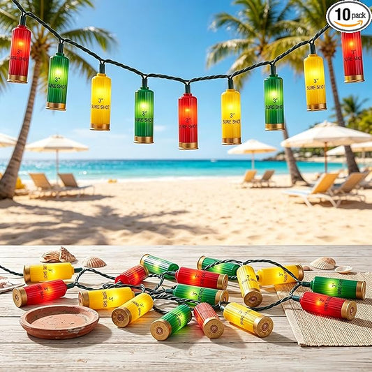 8.5Ft Multicolor Shotgun Shell String Lights Plug in, 10 LED Red Green Yellow Bullet Shape Lights, Connectable Hanging Bullets Lights for Patio Party Cinco de Mayo Mexican Fiesta Christmas Tree Decor