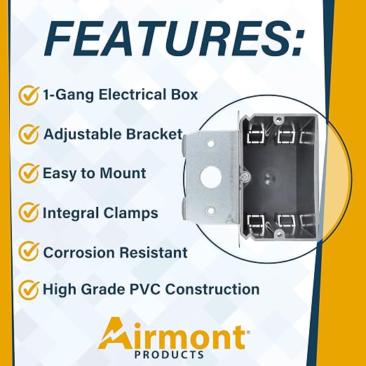 (8 Pack) Adjustable 1-Gang Electrical Box for New Construction – Heavy-Duty Grey PVC Switch & Outlet Box with Metal Bracket, ETL Listed Junction Box for Switches, Outlets & Wiring Projects
