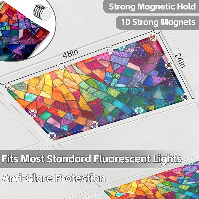 4 Pack 2x4 FT Magnetic Fluorescent Light Covers, Ceiling Light Filters for Classroom Office Home Hospital, Easy Install Decorative Drop Ceiling Panels