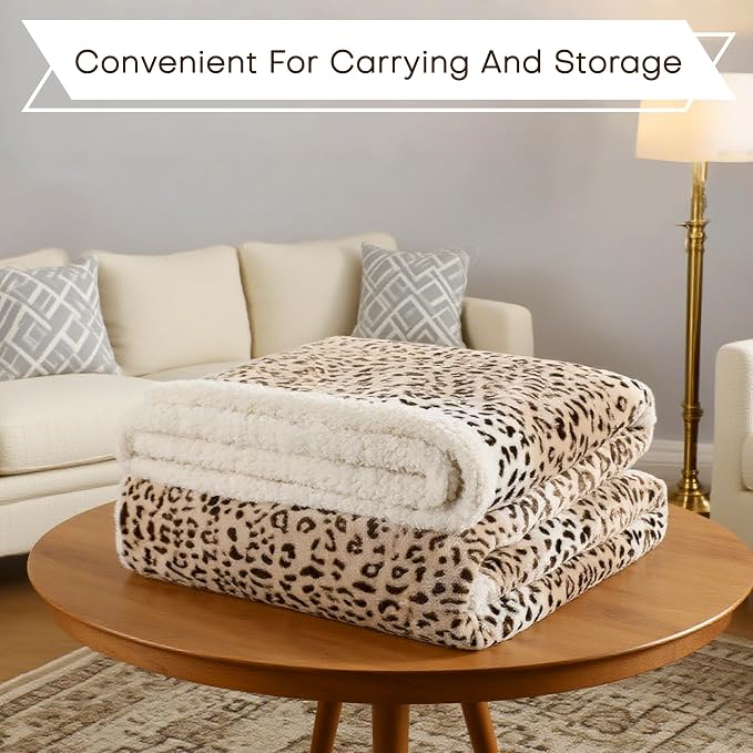 Electric Heated Blanket King Size 90"x100" - Microplush & Sherpa Fabric Dual-Sided, 9 Heat Settings & 10 Hours Auto Off, Cozy Warming Throw for Office or Bed, Machine Washable, Beige Leopard Print