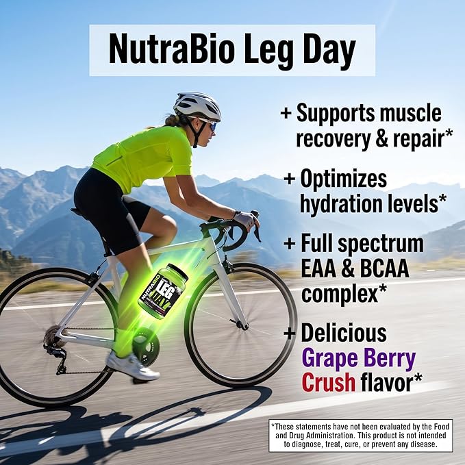 NutraBio Leg Day Intra Workout Powder – Advanced Carb Supplement with Cluster Dextrin & Electrolytes – Carb Powder with EAAs/BCAAs – Cyclic Dextrin for Performance – Grape Berry, 20 Servings
