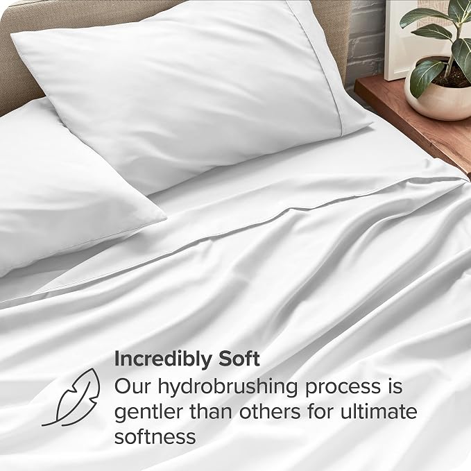 Bare Home Queen Sheet Set - 1800 Ultra-Soft Microfiber Queen Bed Sheets - Double Brushed - Deep Pockets - Easy Fit - 4 Piece Set - Bedding Sheets & Pillowcases (Queen, White)