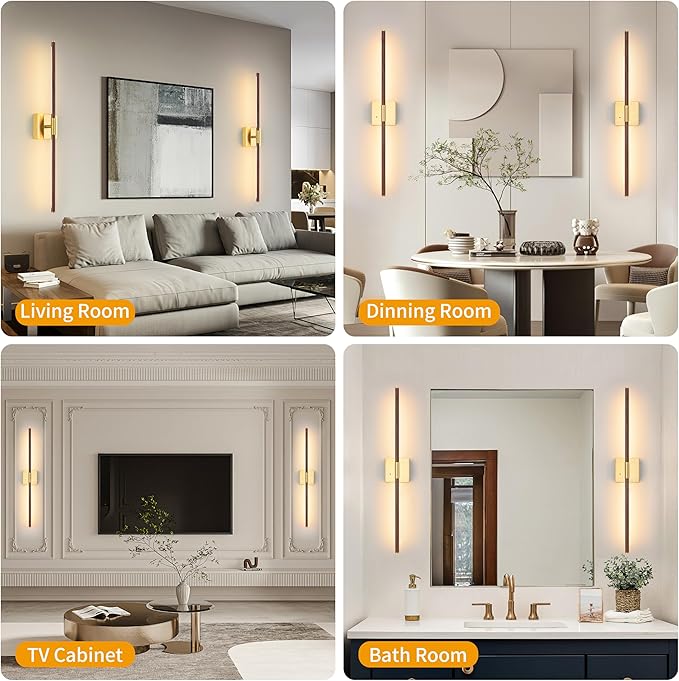 Morauroral 40″ Walnut Battery Operated Wall Sconces Set of Two, Dimmable Wall Sconce with Remote Control, Rechargeable Sconces Wall Lighting, LED Wireless Wall Lights for Bedroom, Living Room