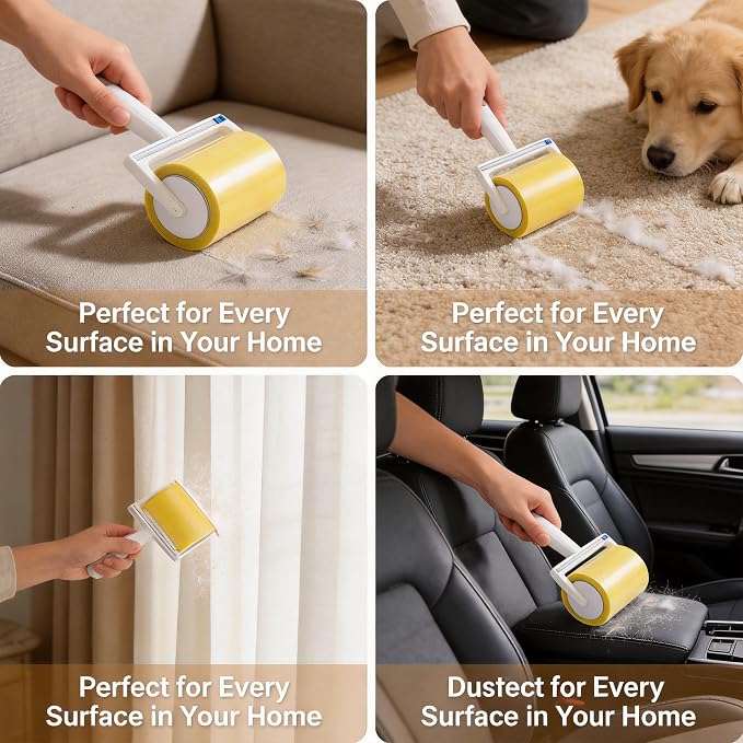 Extra Sticky Lint Roller for Pet Hair, 6cm & 10cm Wide, Tearable Reverse Roll, Reusable Handle, Strong Adhesive Roller for Clothes, Sofa, Carpet, Furniture, Dog & Cat Hair Remover(6cm)