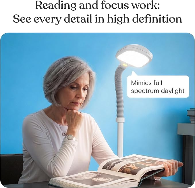 Brightech Litespan - Bright LED Floor Reading Lamp for Over Chair Crafts and Reading, Estheticians' Light for Lash Extensions, Adjustable Standing Lamp for Living Room, Bedroom, Office - White