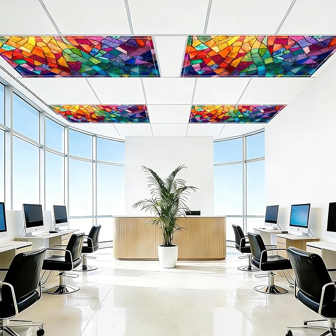 4 Pack 2x4 FT Magnetic Fluorescent Light Covers, Ceiling Light Filters for Classroom Office Home Hospital, Easy Install Decorative Drop Ceiling Panels
