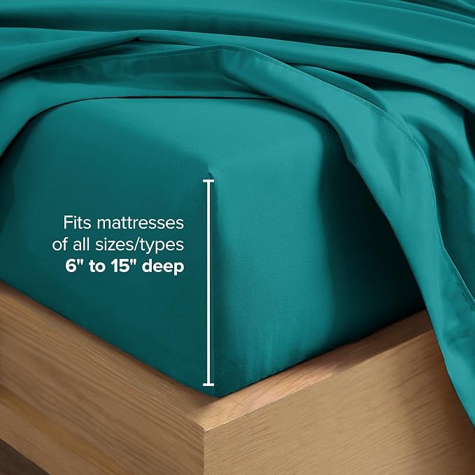 Bare Home Queen Sheet Set - 1800 Ultra-Soft Microfiber Queen Bed Sheets - Double Brushed - Deep Pockets - Easy Fit - 4 Piece Set - Bedding Sheets & Pillowcases (Queen, Emerald)